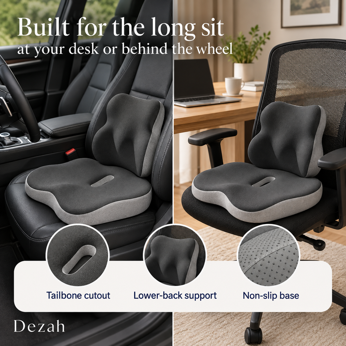 Dezah Memory Foam Seat Cushion with Tailbone Cutout